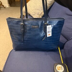 Dana Buchman Navy Croc-Embossed Tote with Dual Handles